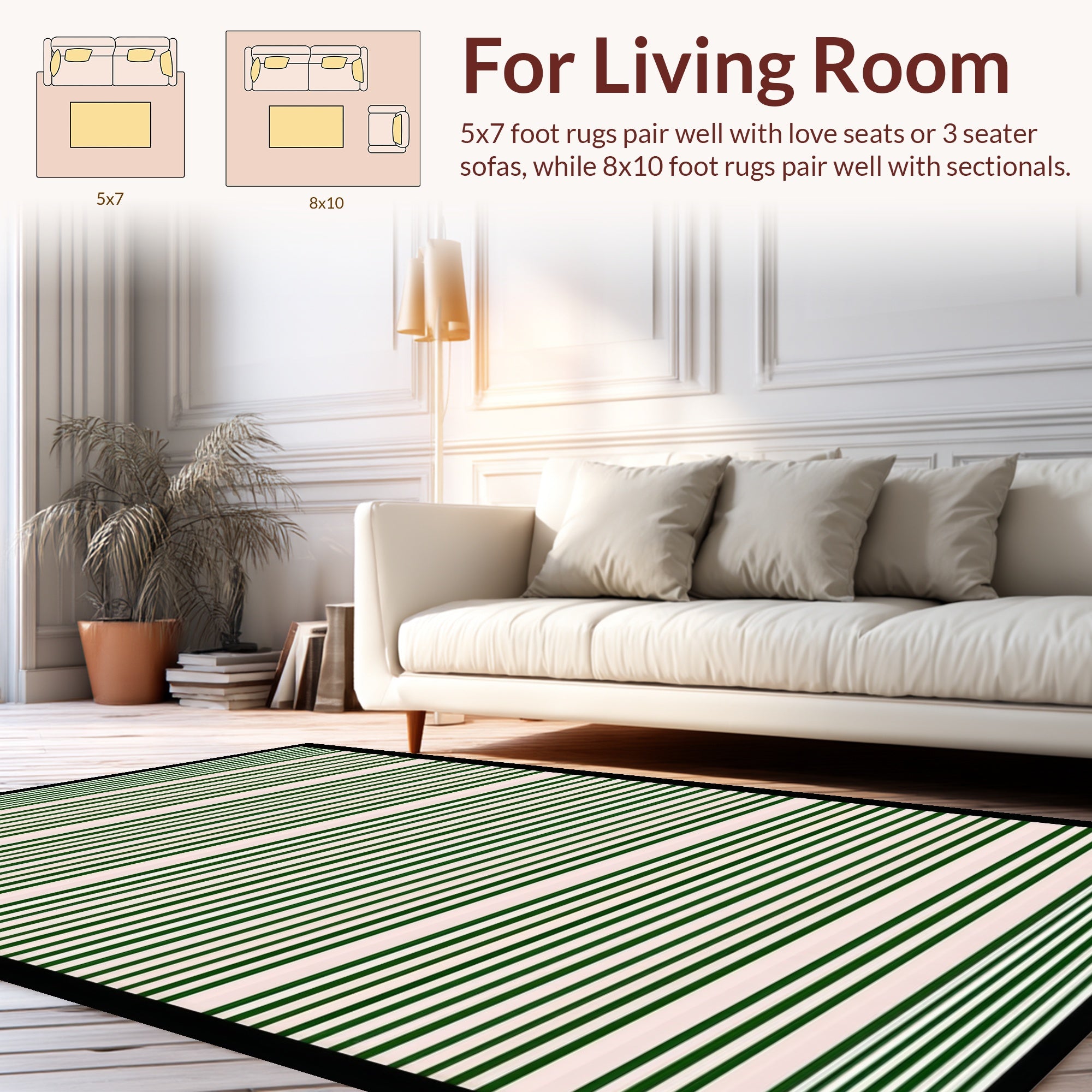 Striped Dark Green Cream Rug