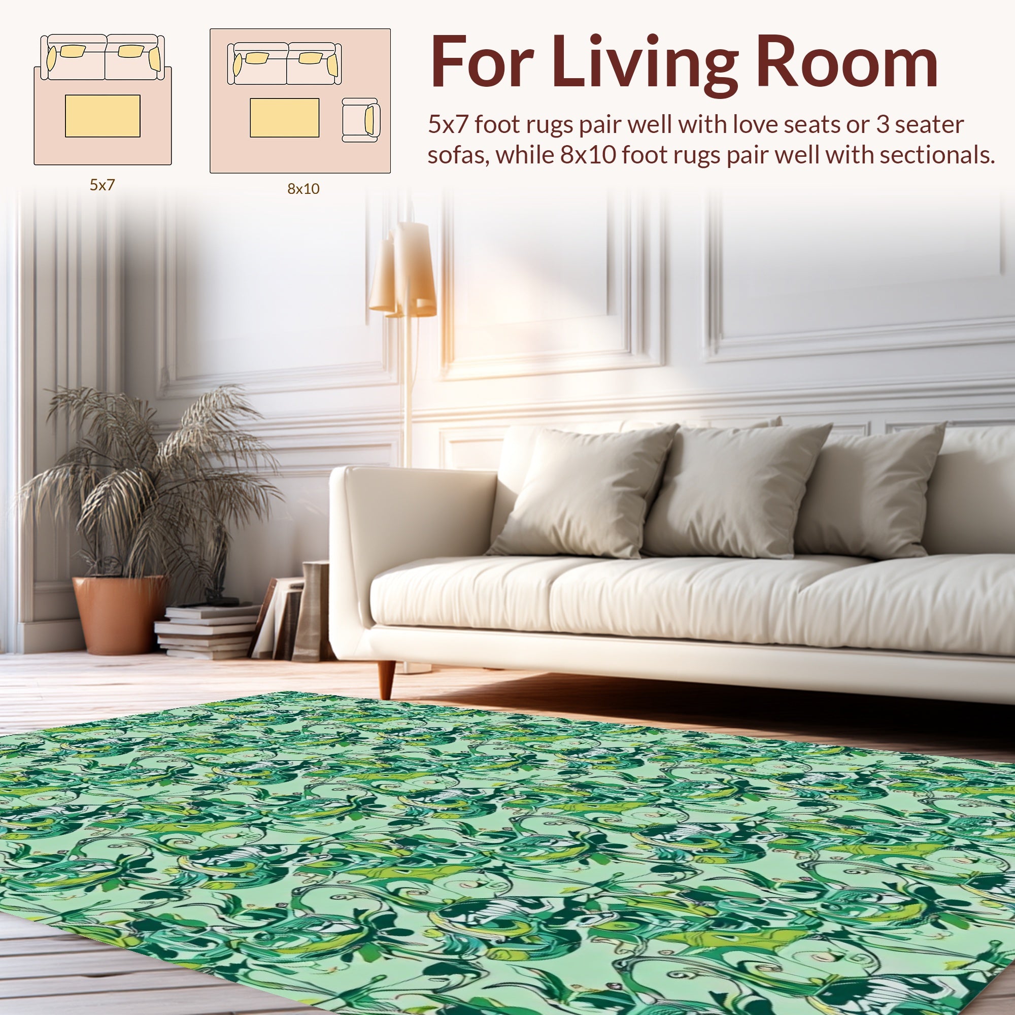Abstract Green Swirl Floral Pattern Rug