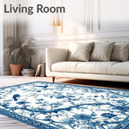 Blue Floral Bird Nature Pattern Rug
