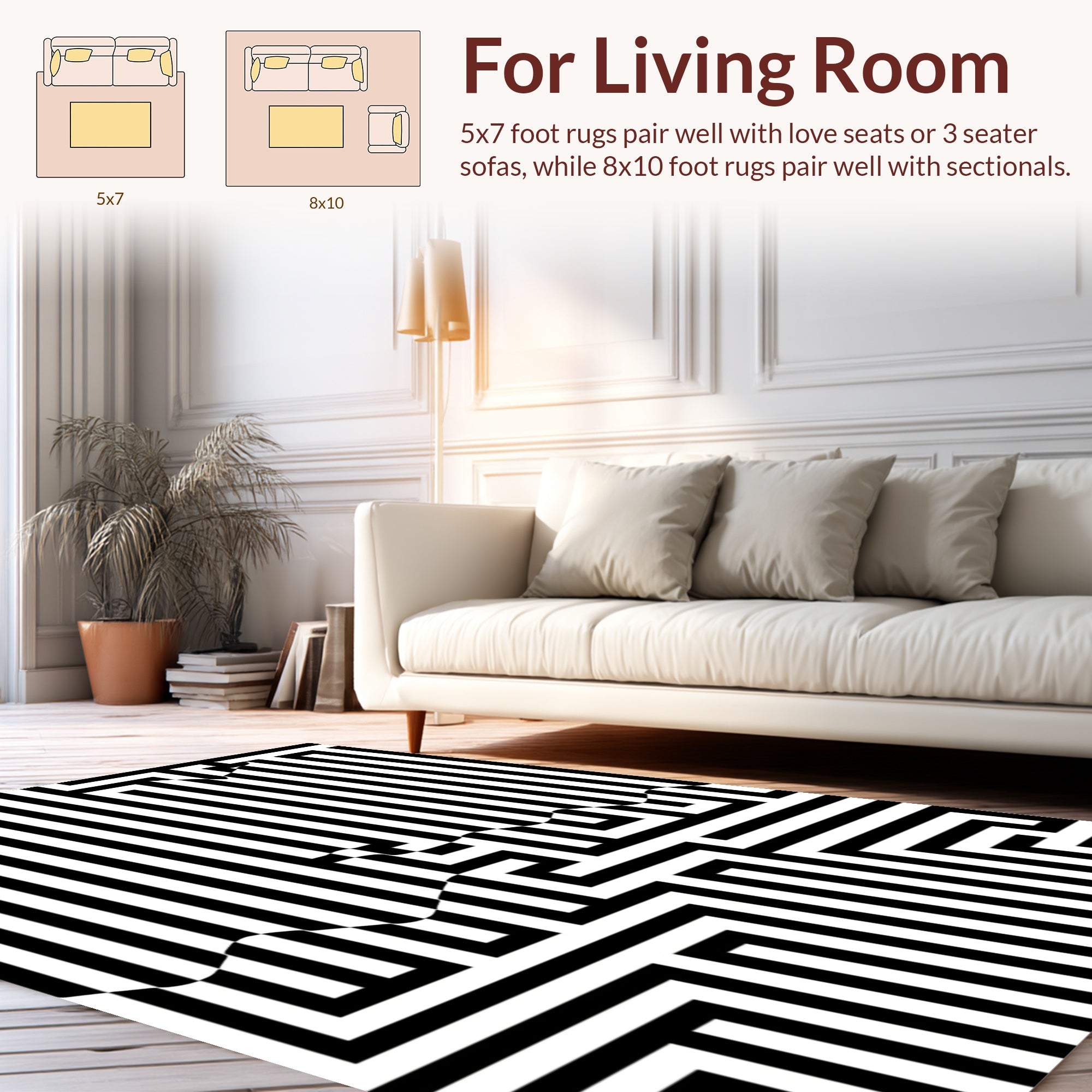 Black White Optical Maze Pattern Rug