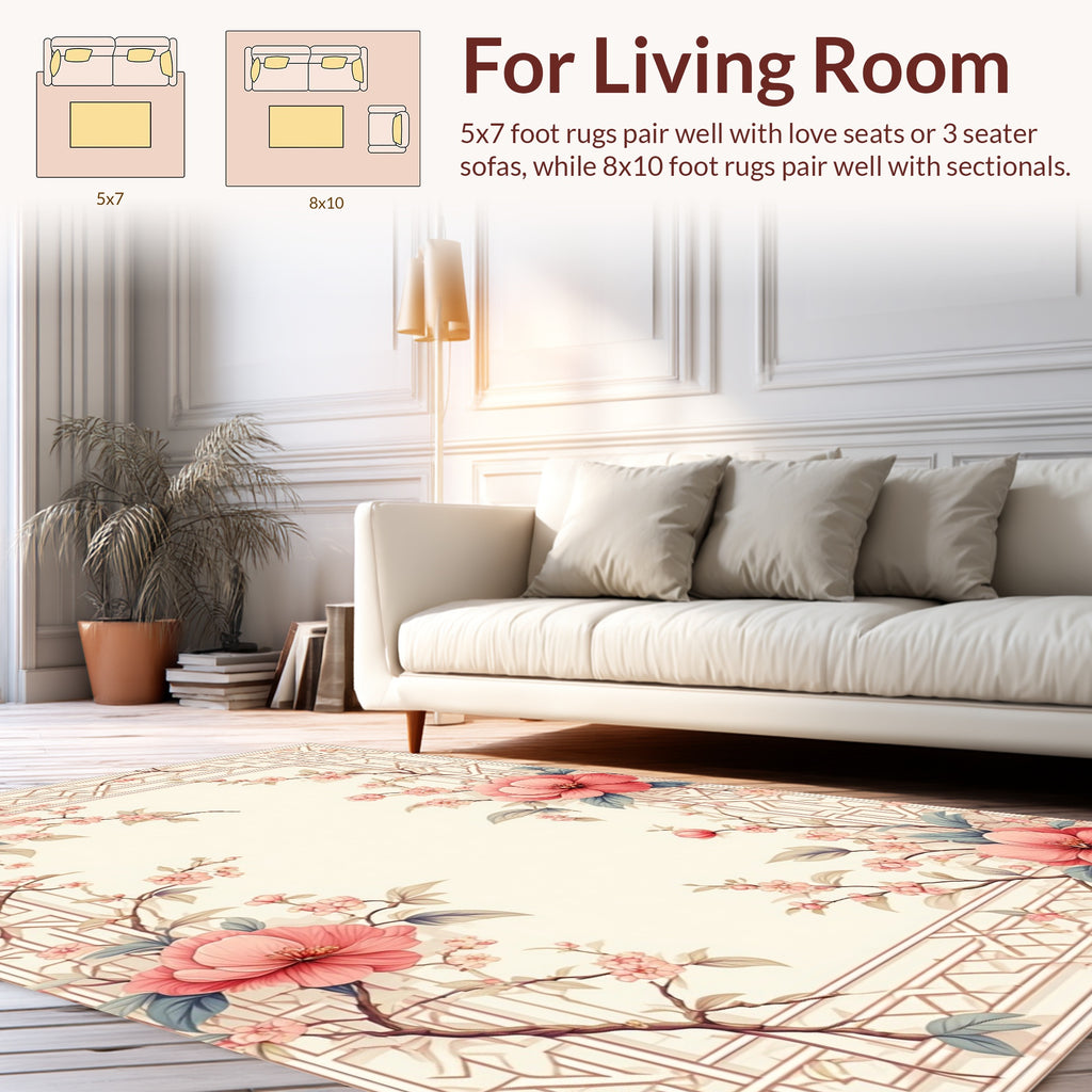 Floral Branches With Geometric Frame Rug