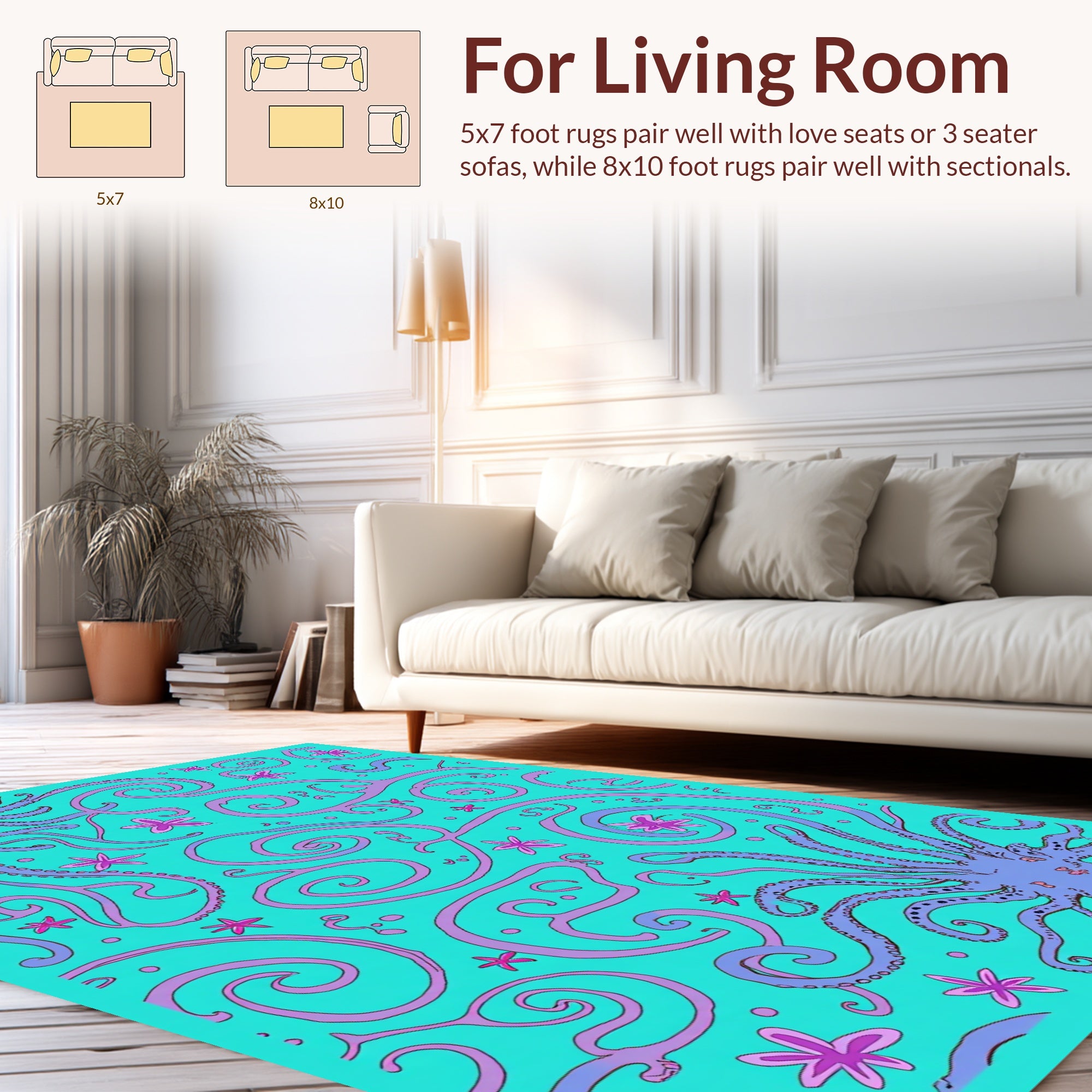 Octopus And Swirl Whimsical Design Rug
