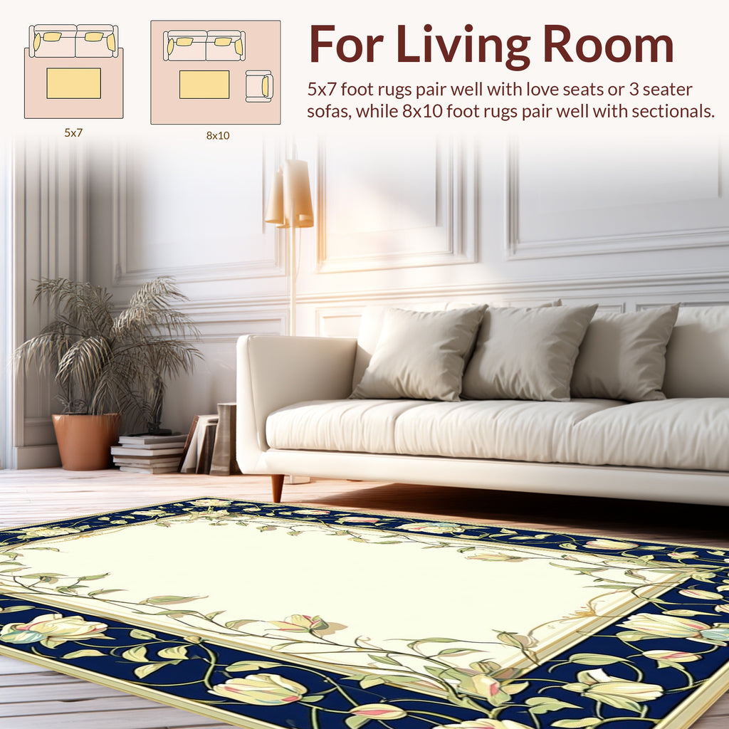 Art Nouveau Floral Vines Dark Blue Rug