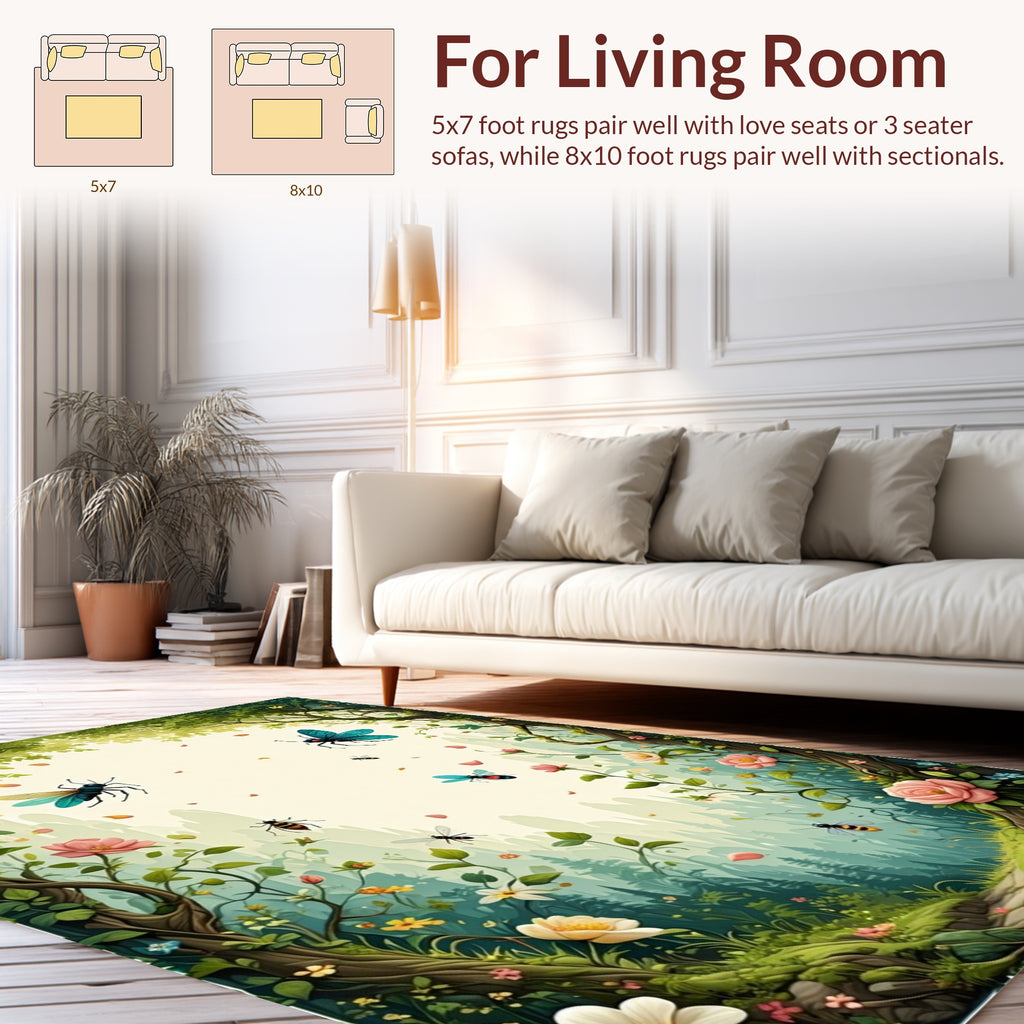 Enchanted Forest Insects Flowers Rug