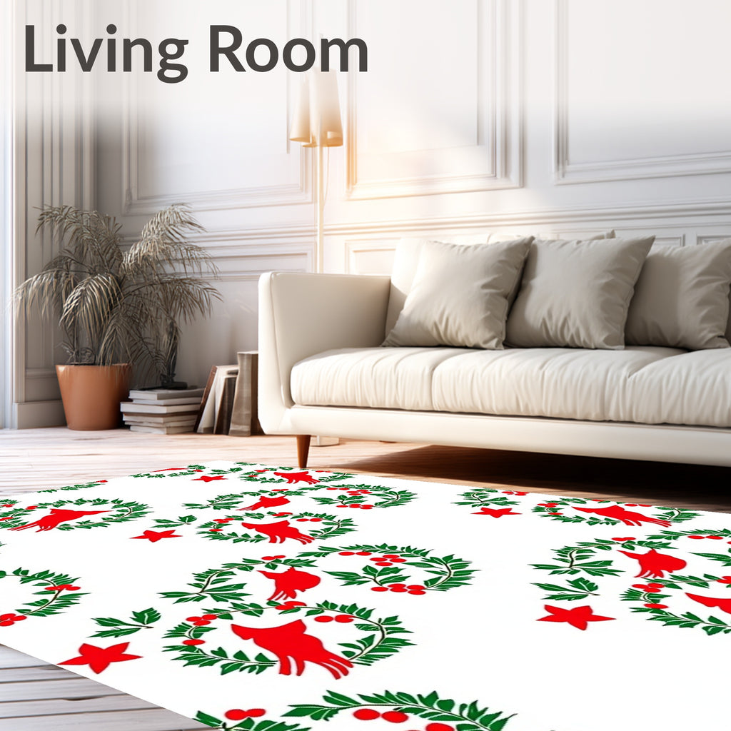 Red Cardinal Wreath Green Berry Garland Rug