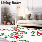 Red Cardinal Wreath Green Berry Garland Rug