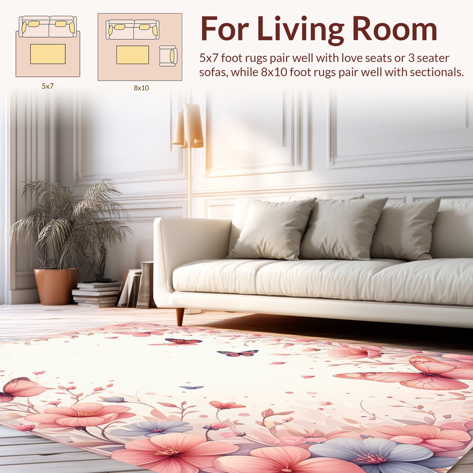 Whimsical Butterflies Blossoms Gentle Pink Rug