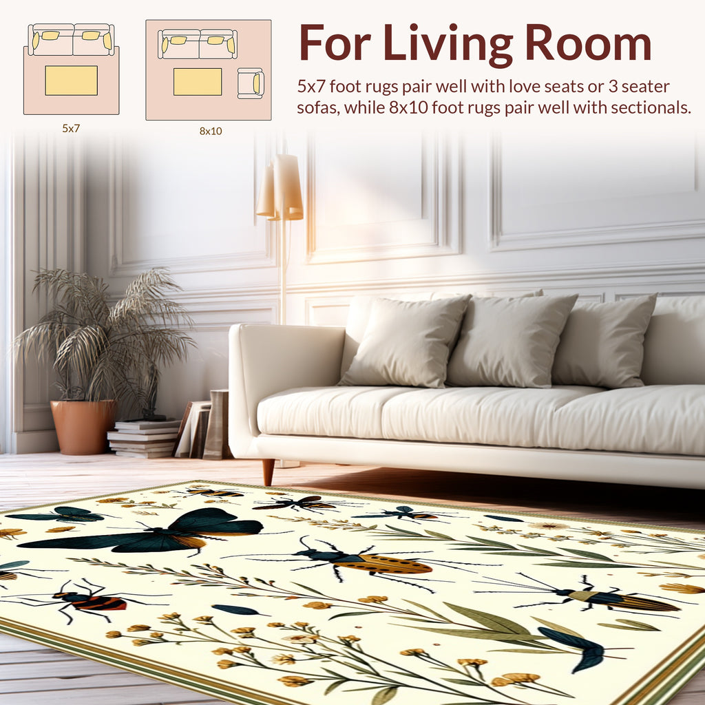 Botanical Insects Flora Pattern Rug