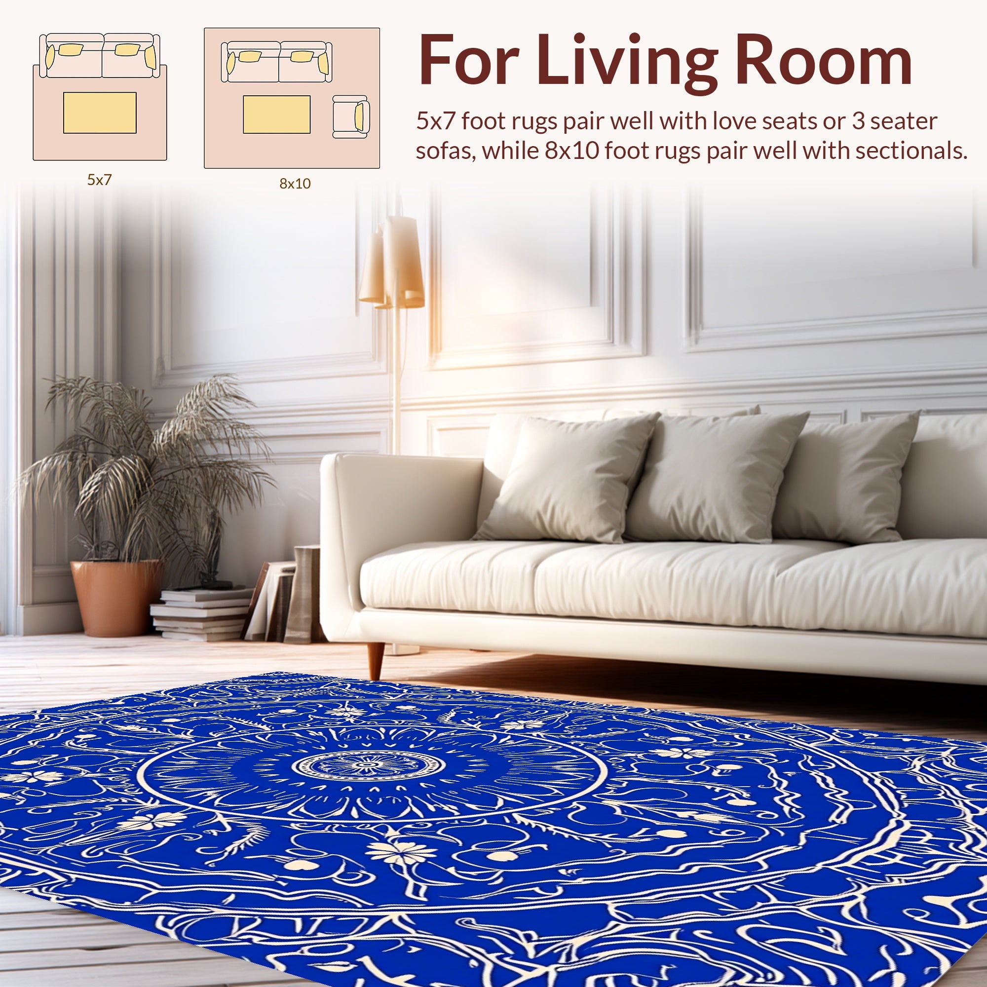 Royal Blue Abstract Mandala Pattern Rug