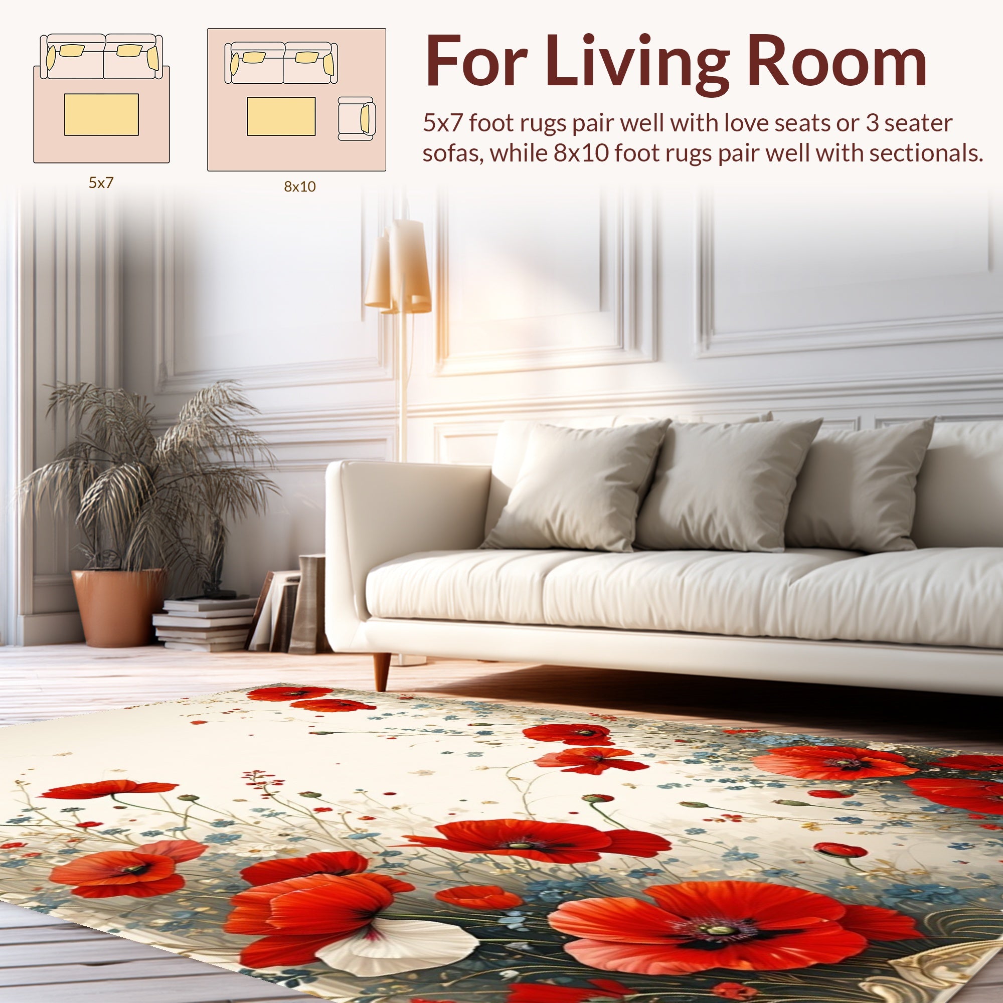 Vibrant Red Poppy Meadow Floral Design Rug