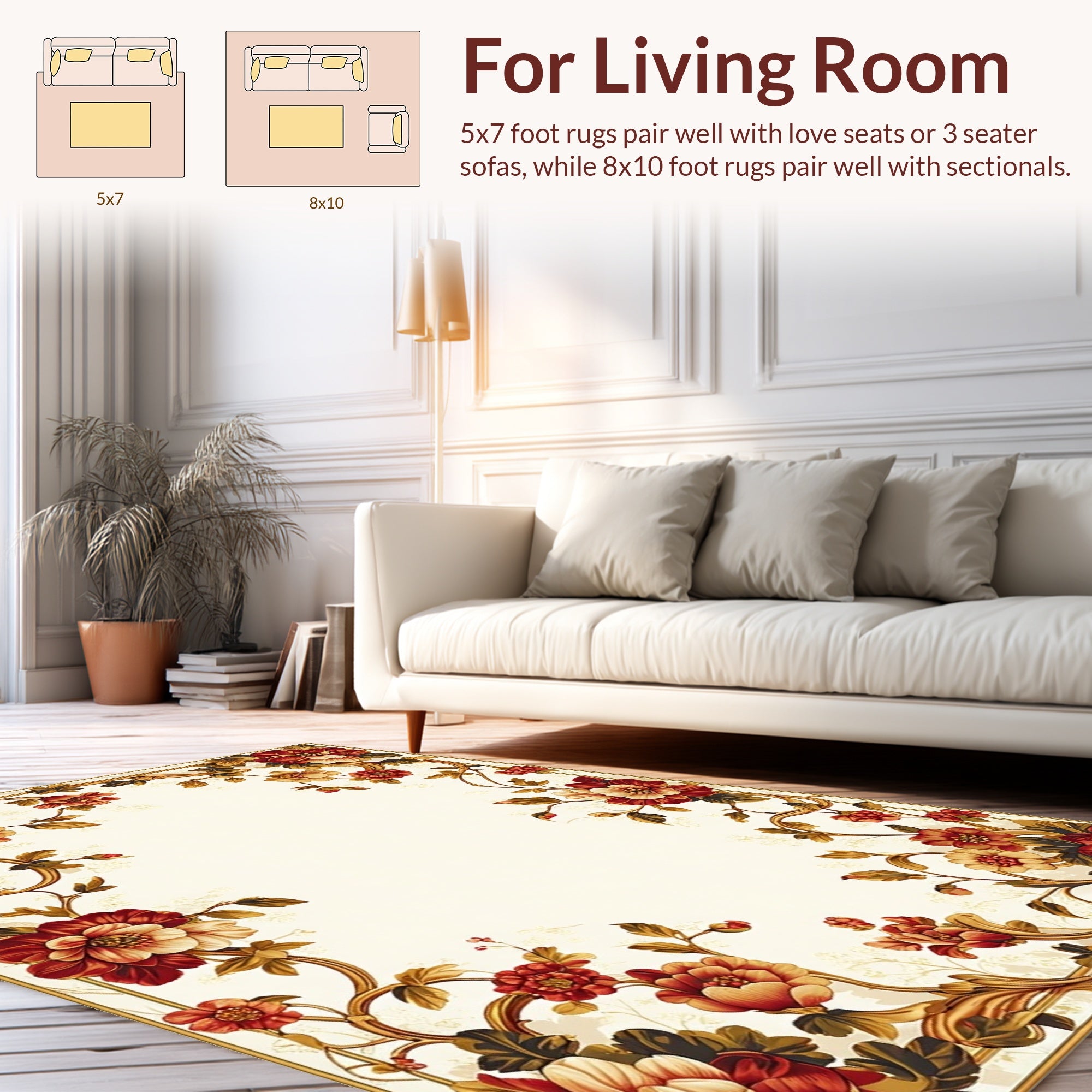 Ornate Floral Swirls Border Design Rug