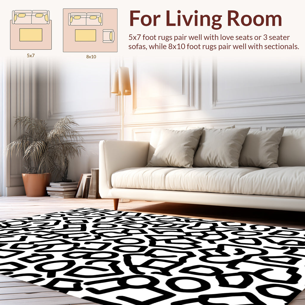 Black White Abstract Organic Forms Rug