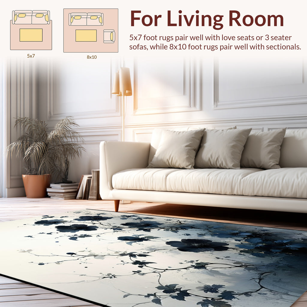Dark Floral Vine Painting Style Rug