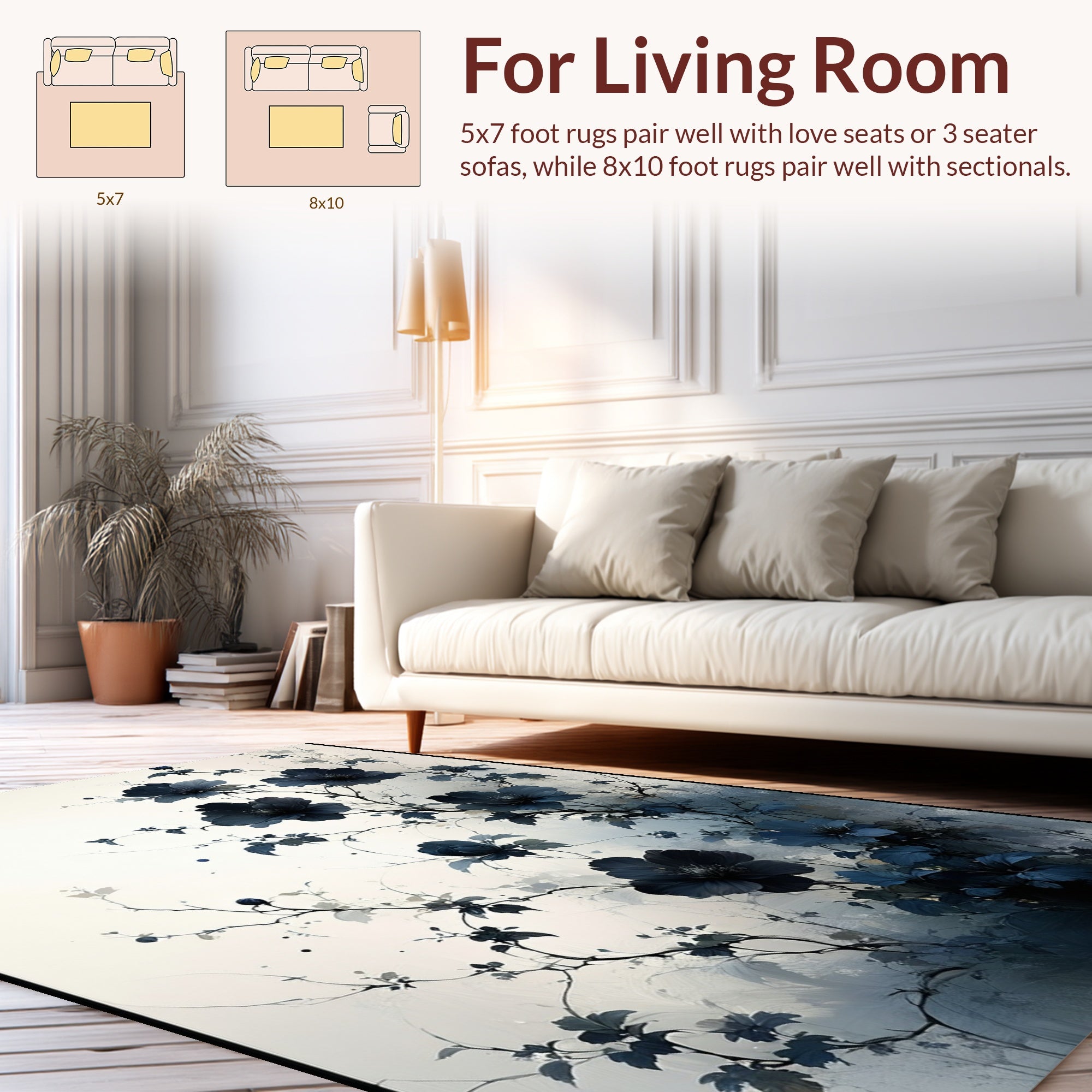 Dark Floral Vine Painting Style Rug