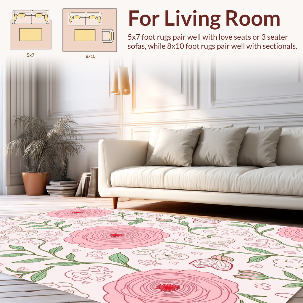 Whimsical Pink Floral Animal Pattern Rug