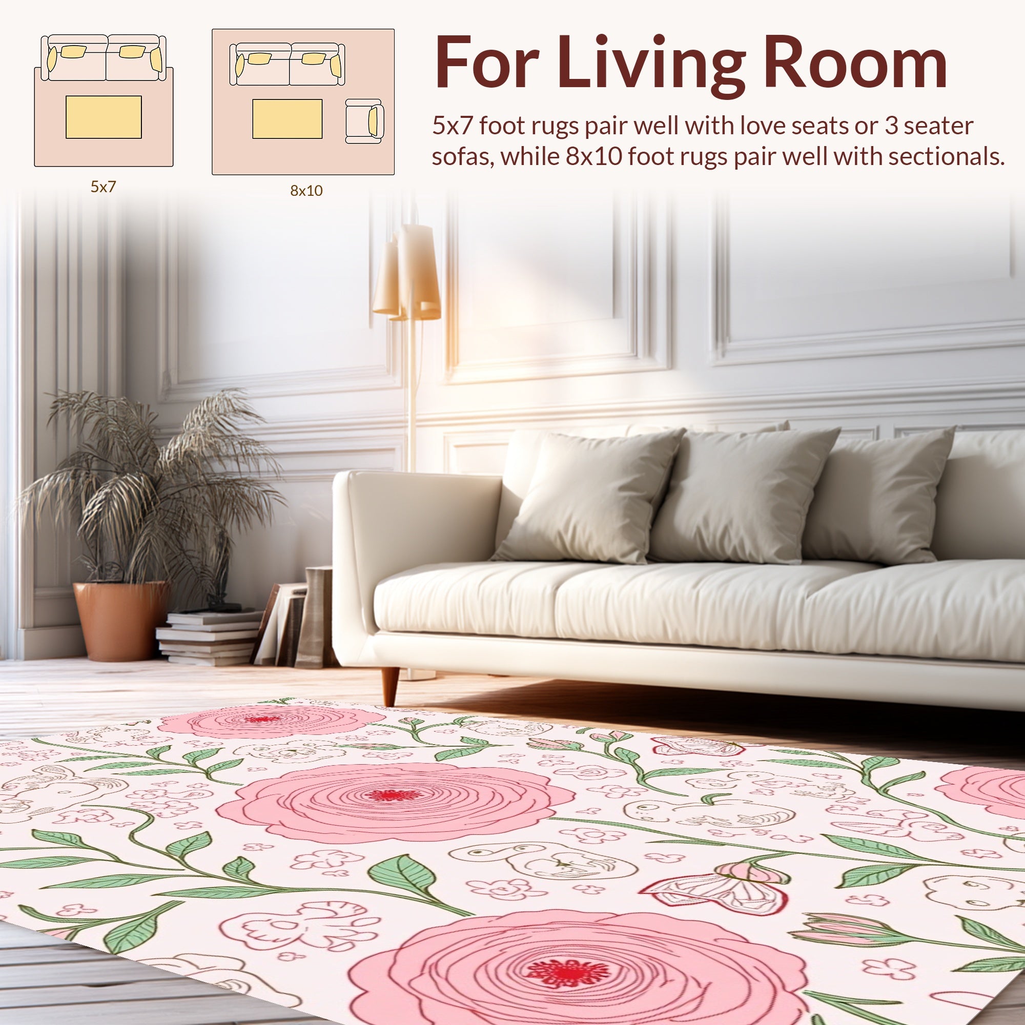 Whimsical Pink Floral Animal Pattern Rug
