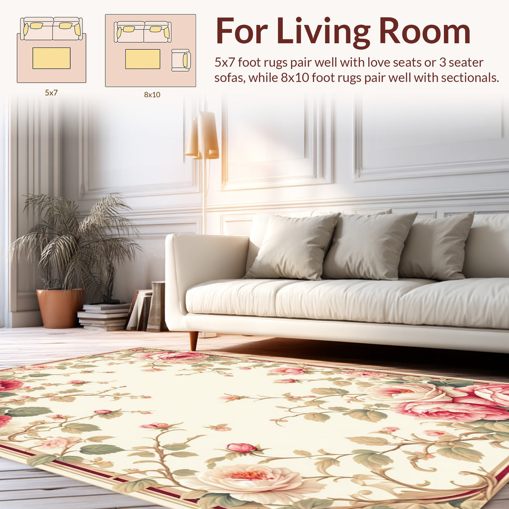Romantic Pink Cream Rose Vines Rug
