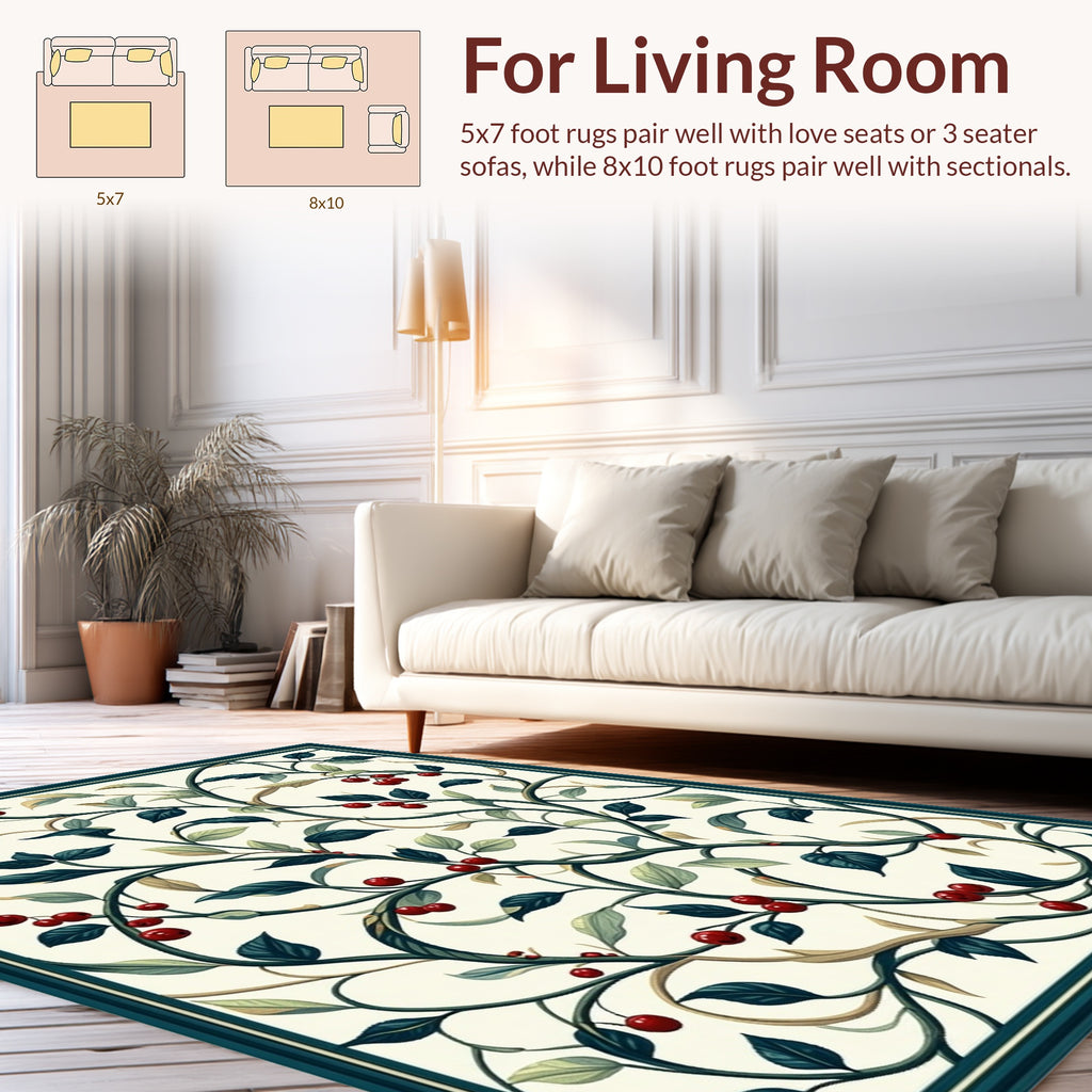 Vine Cherry Botanical Pattern Rug