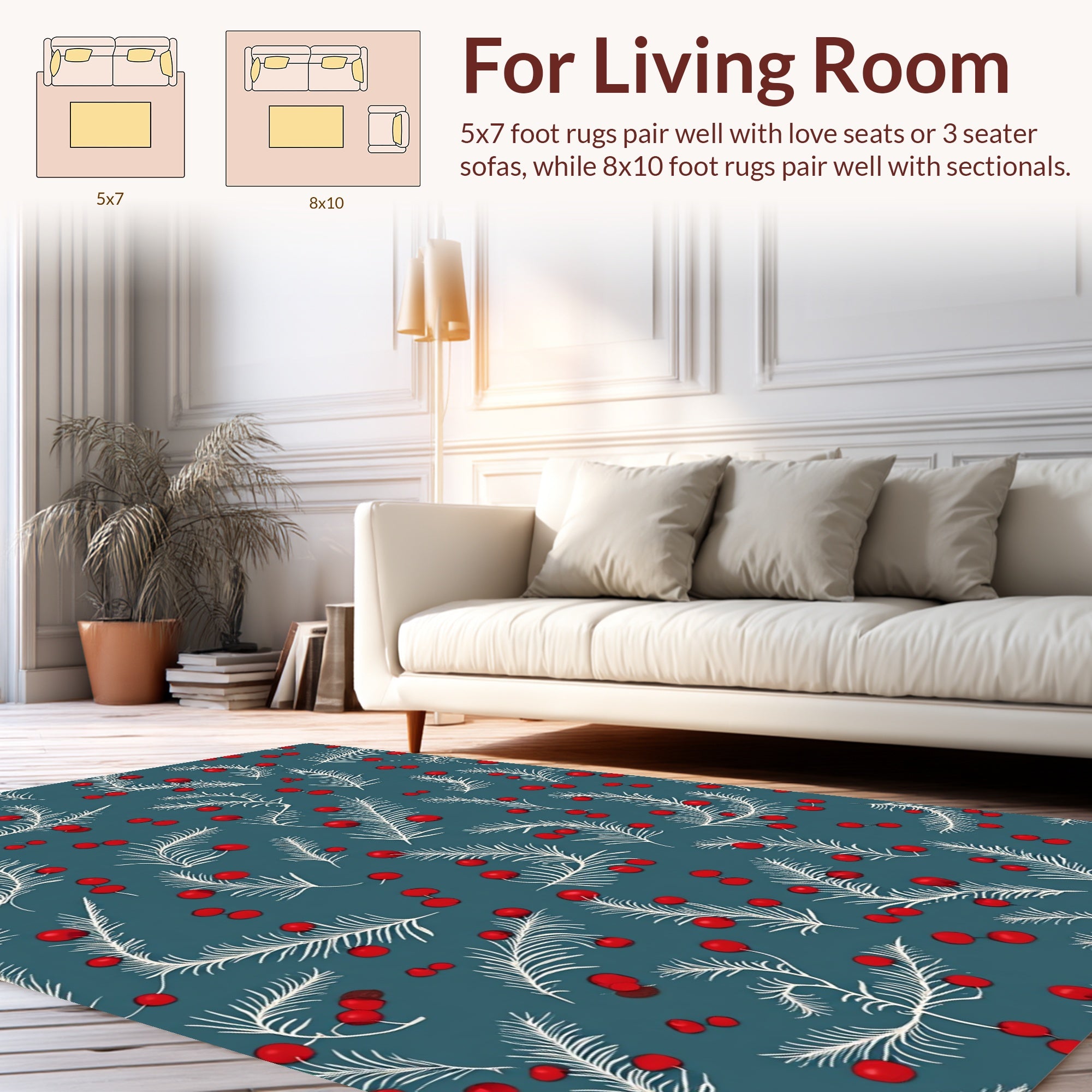 White Pine Branch Berry Pattern Rug