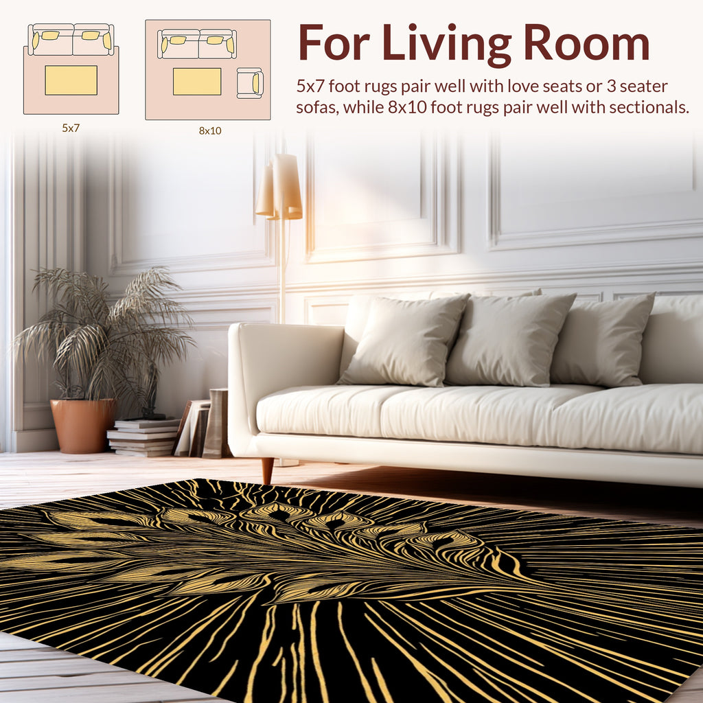 Golden Feather Rays Design Rug