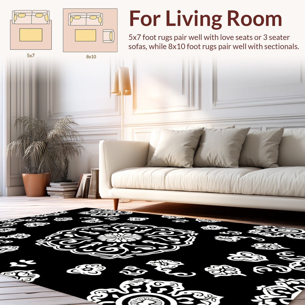 Monochromatic Floral Mandala Pattern Rug