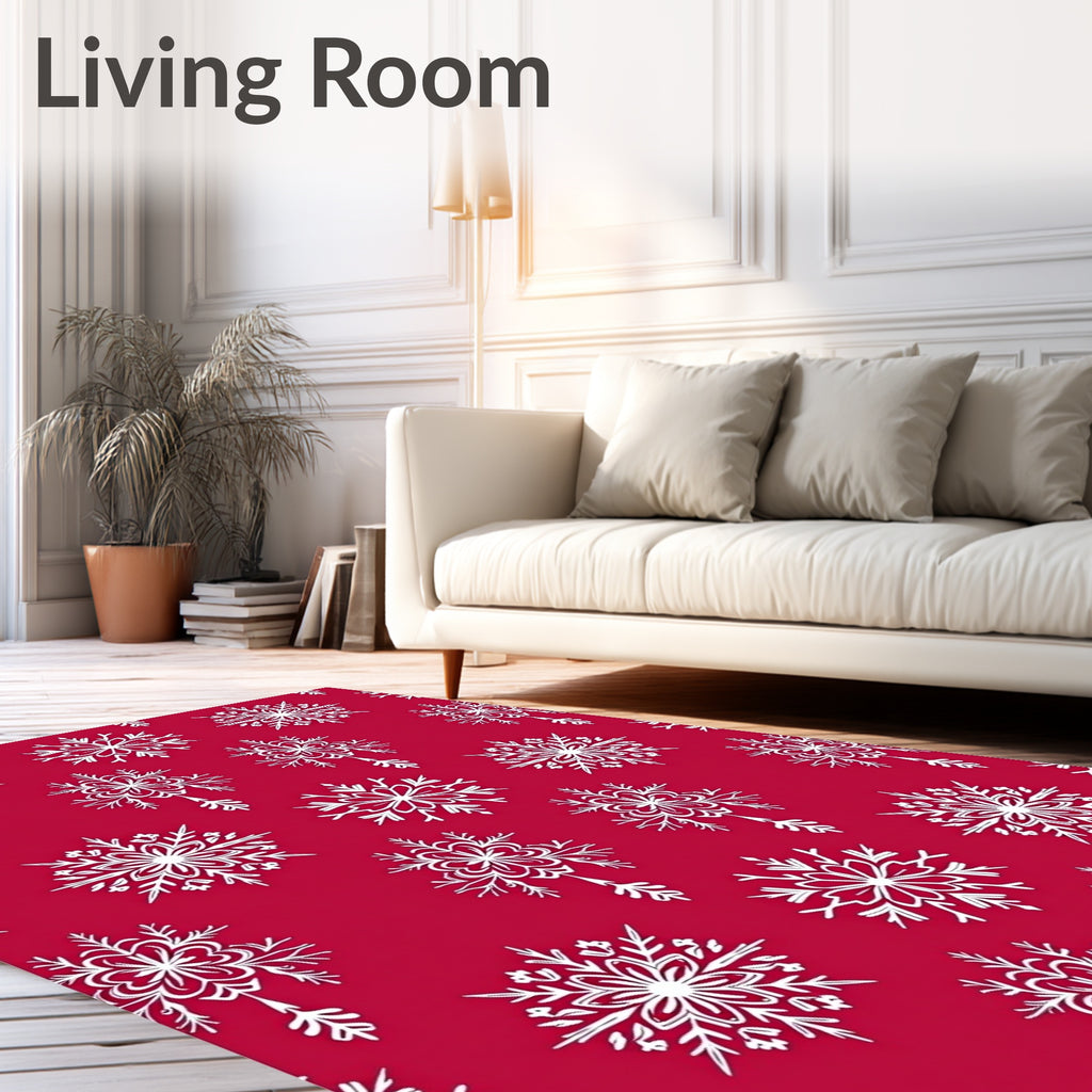 Crimson White Snowflake Garland Rug
