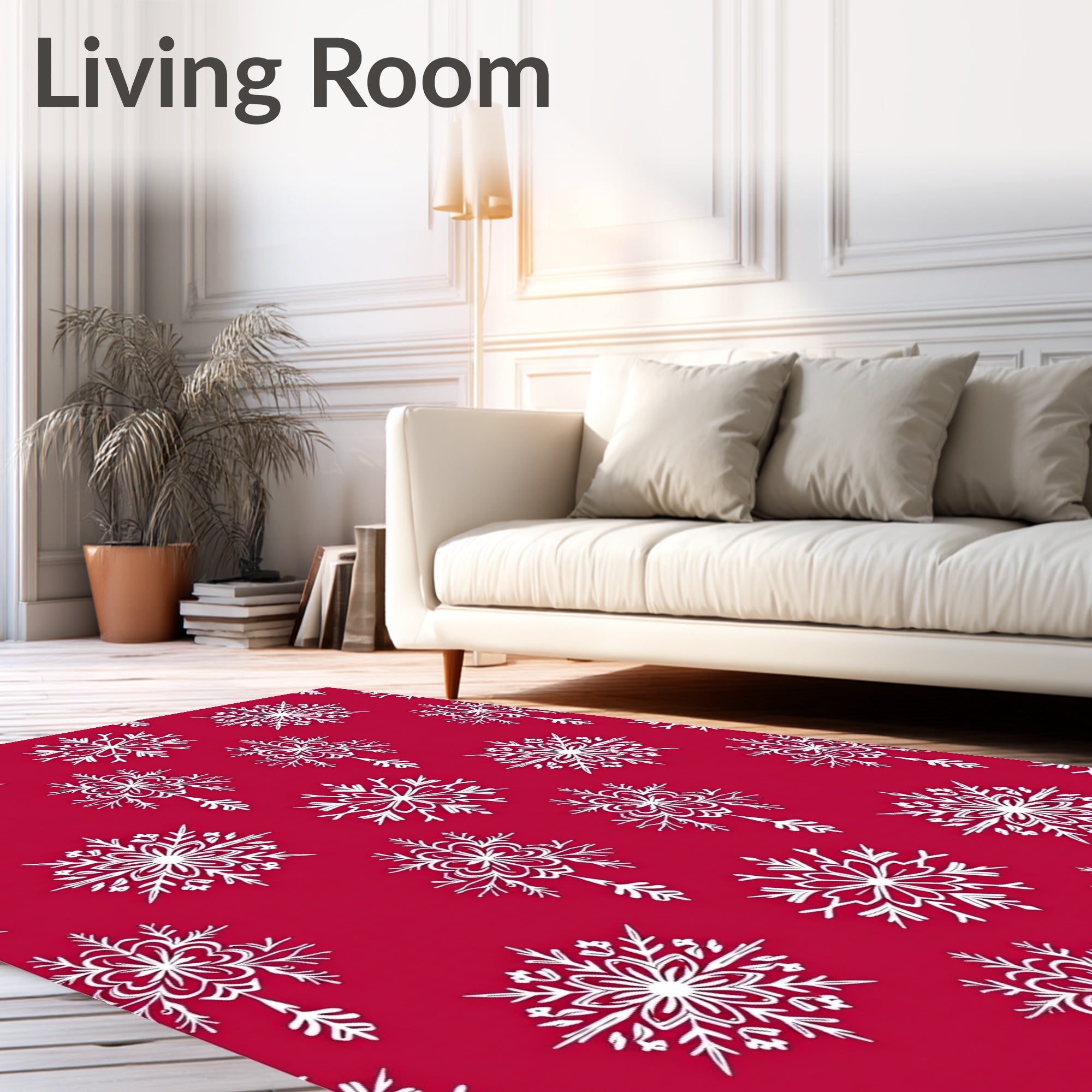 Crimson White Snowflake Garland Rug