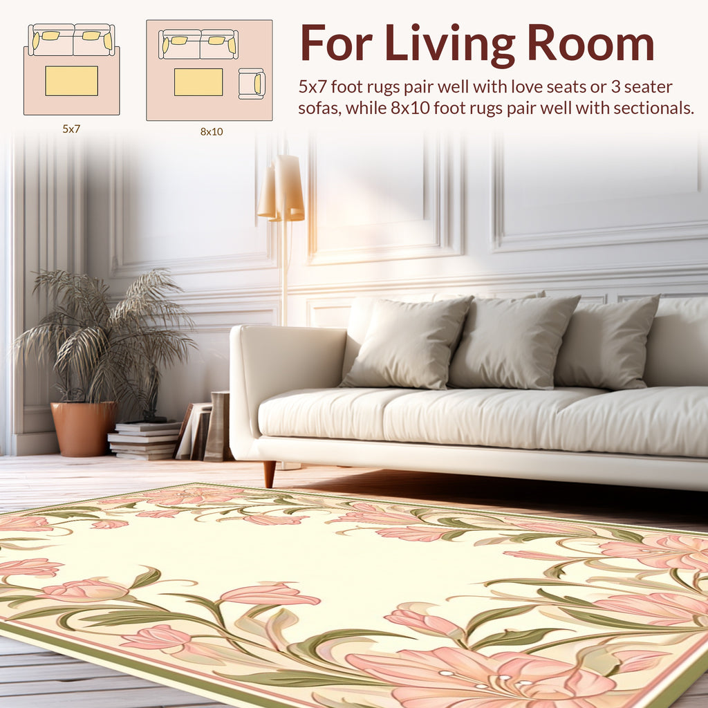 Art Nouveau Pink Floral Vine Pattern Rug