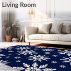 Classic White Snowflake Navy Night Rug