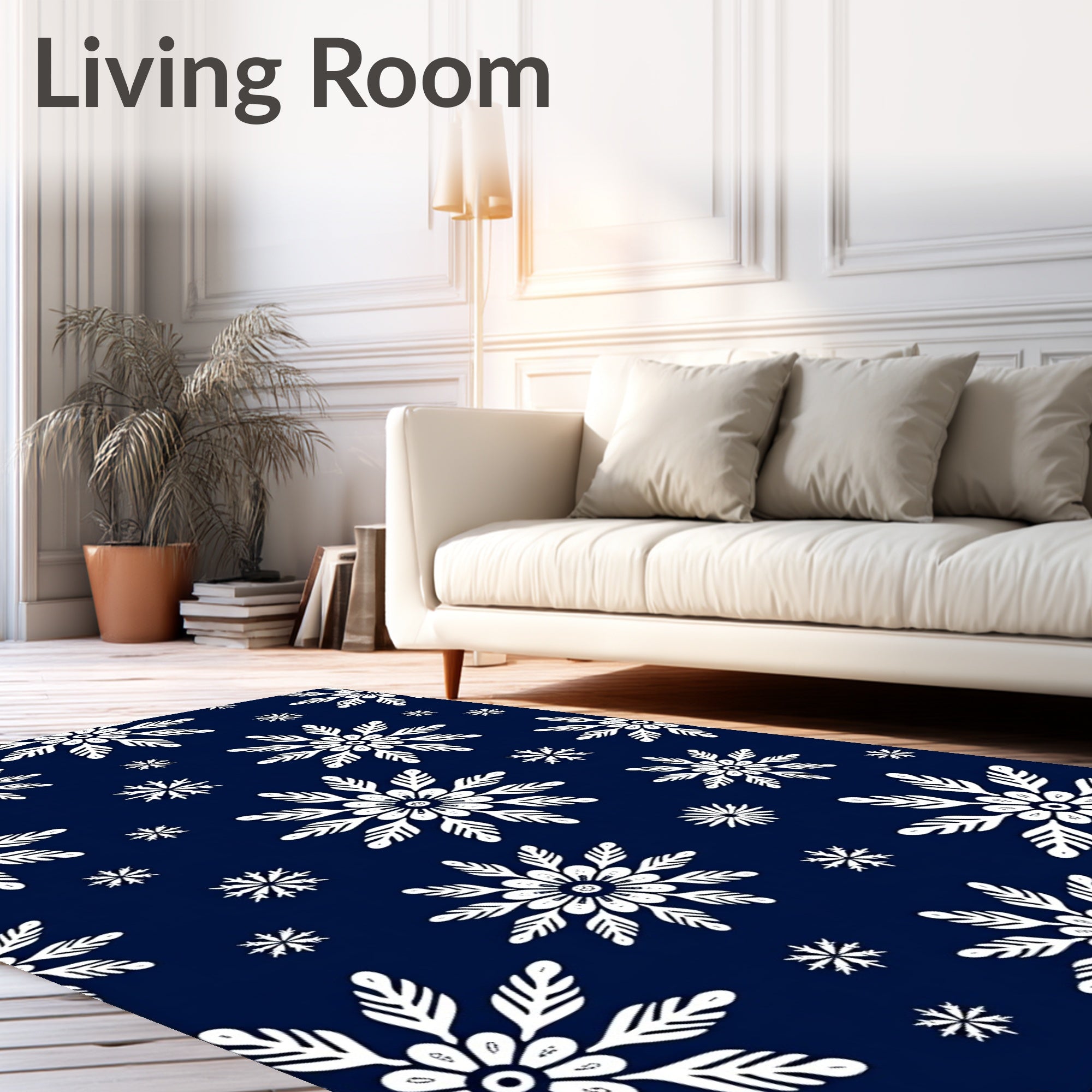 Classic White Snowflake Navy Night Rug