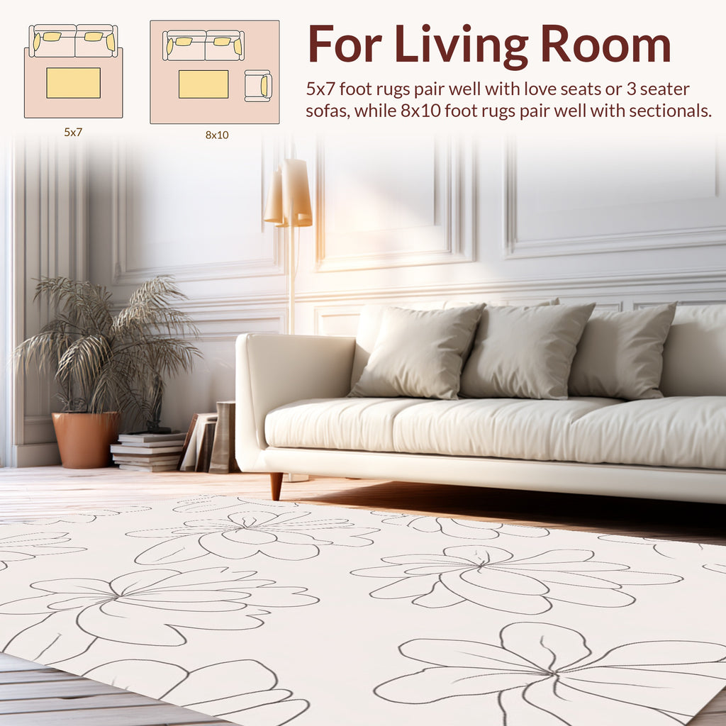 Delicate Bloom Line Art Pattern Rug