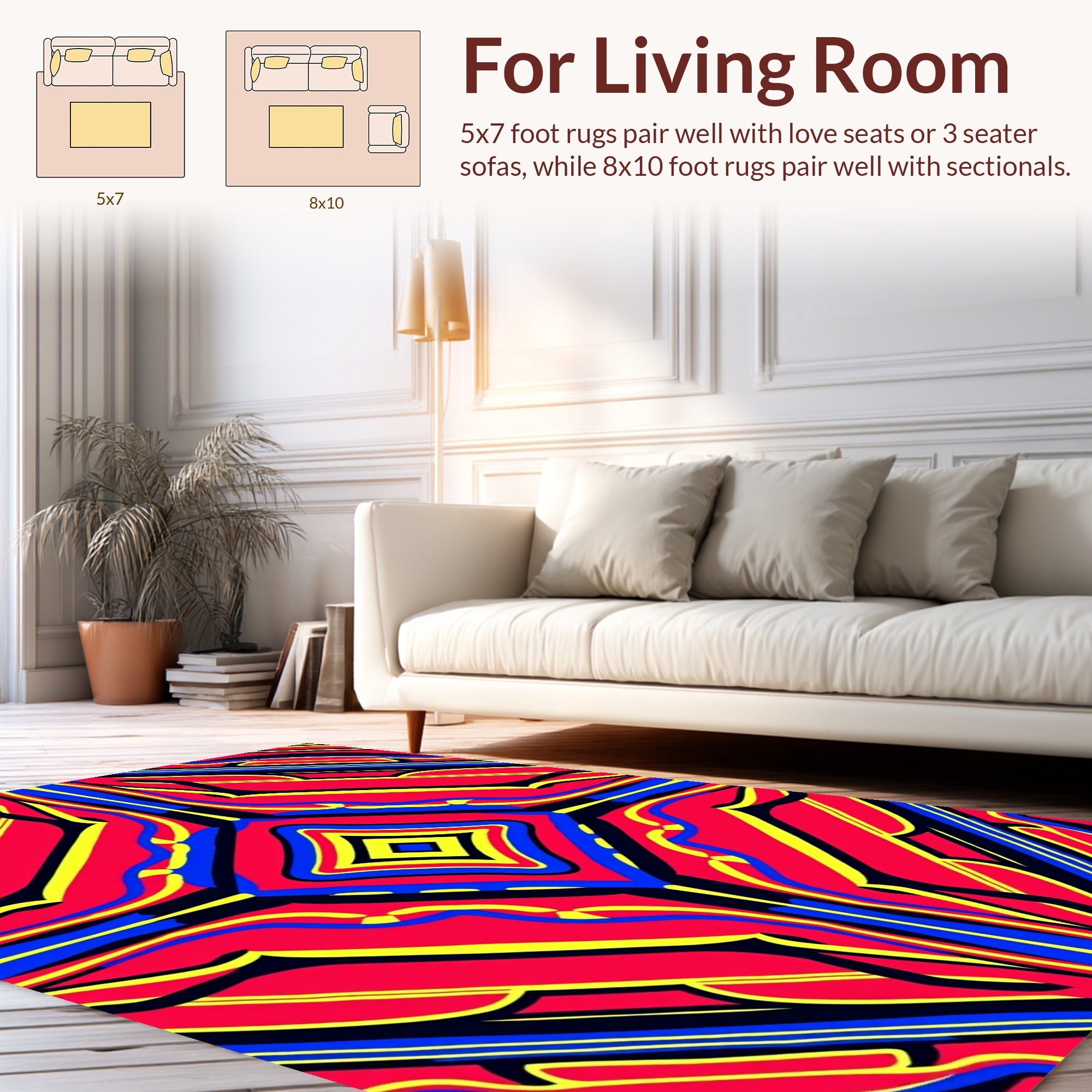 Vivid Red Blue Yellow Geometric Symmetry Rug