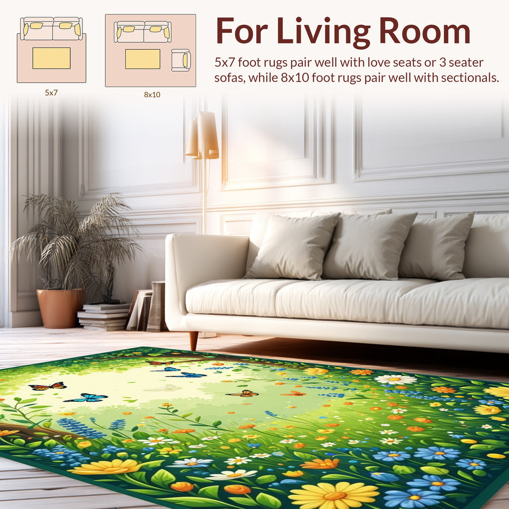 Enchanted Meadow Butterflies and Flowers Rug