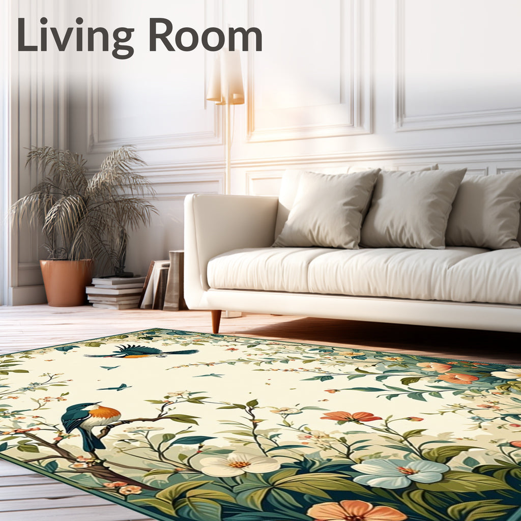 Whimsical Birds Botanical Garden Design Rug