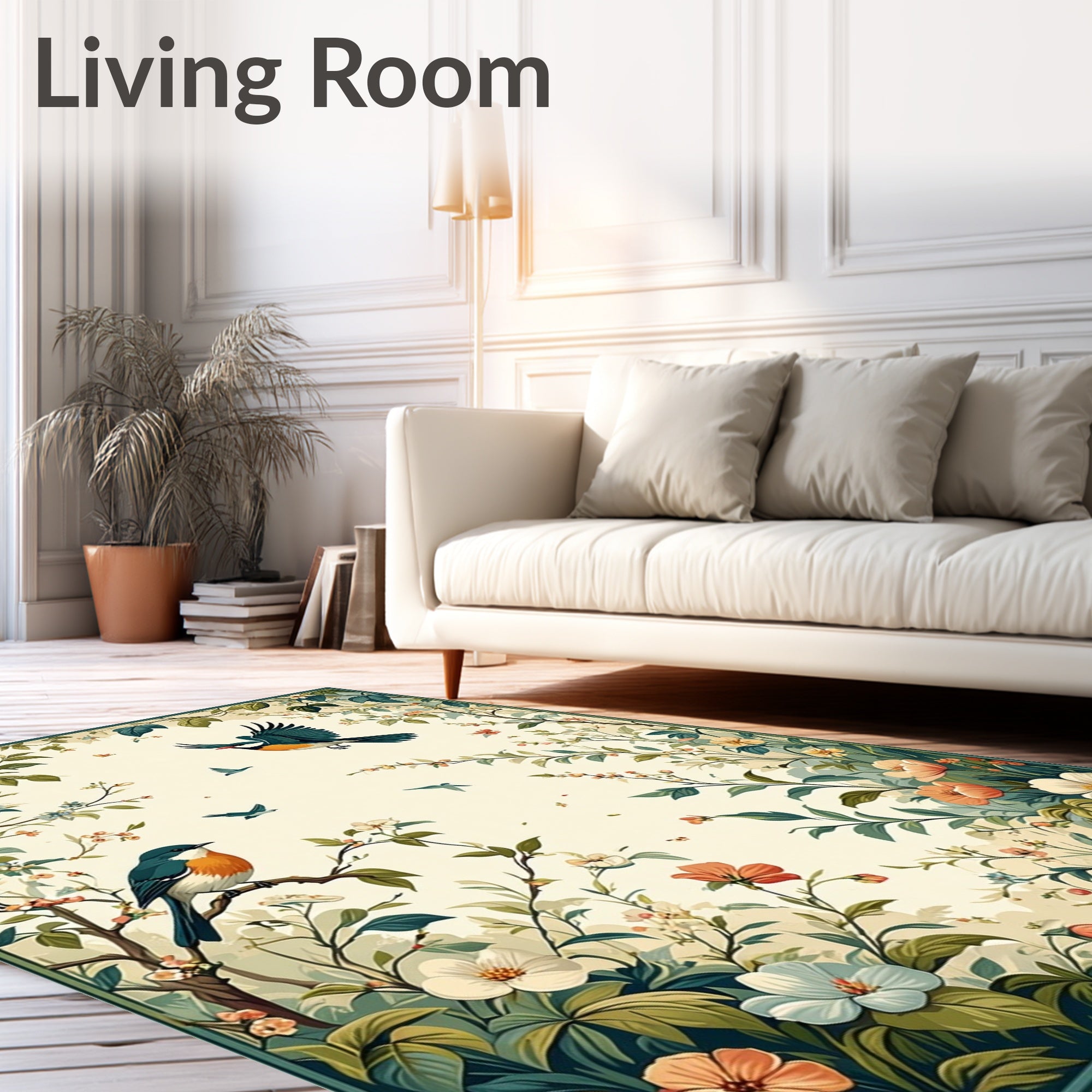 Whimsical Birds Botanical Garden Design Rug