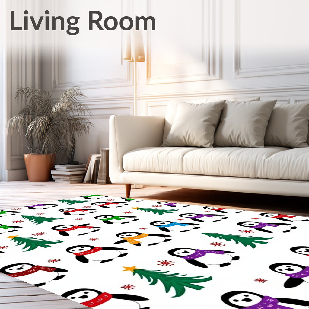 Playful Penguin Trees and Snowflakes Rug