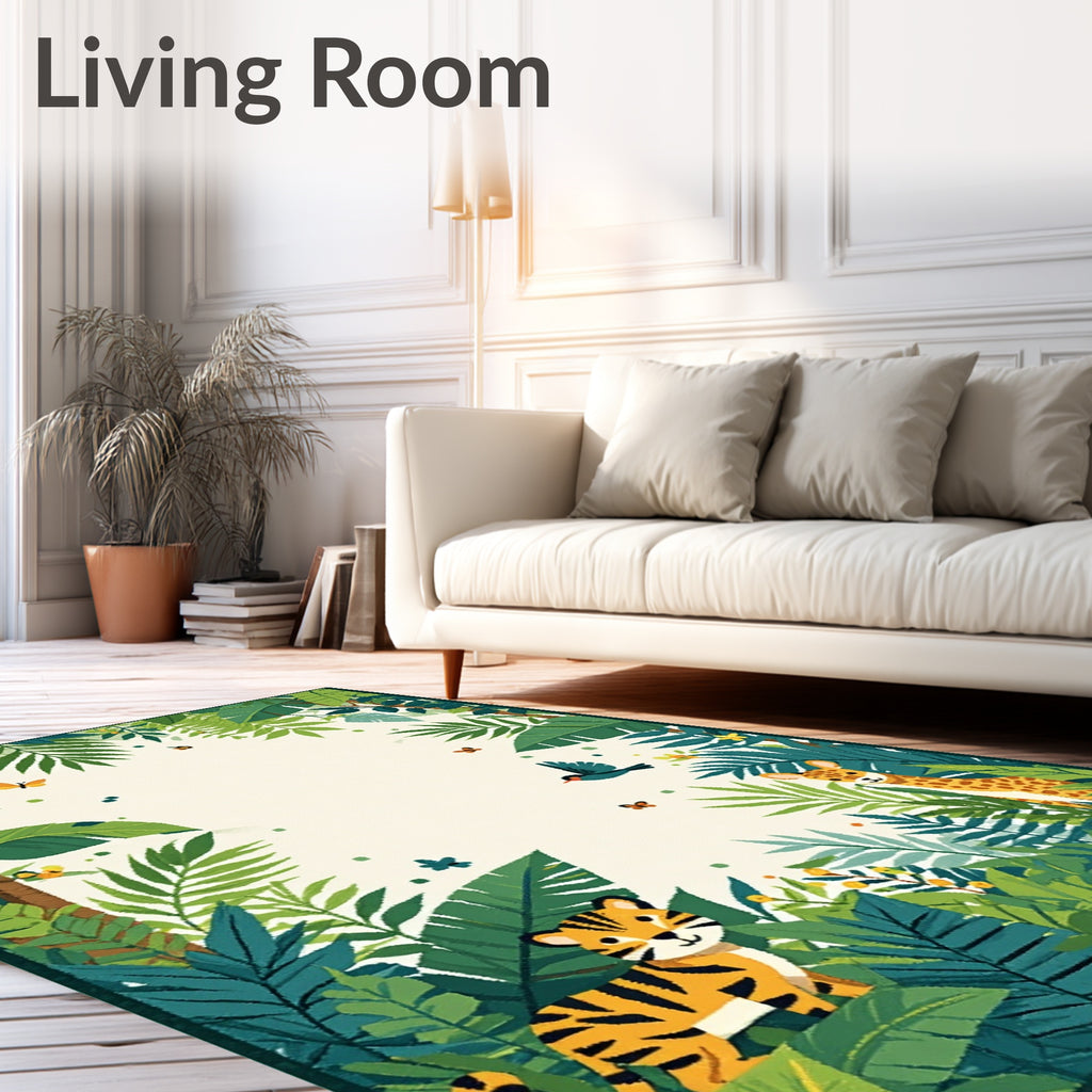 Jungle Animals Lush Foliage Design Rug