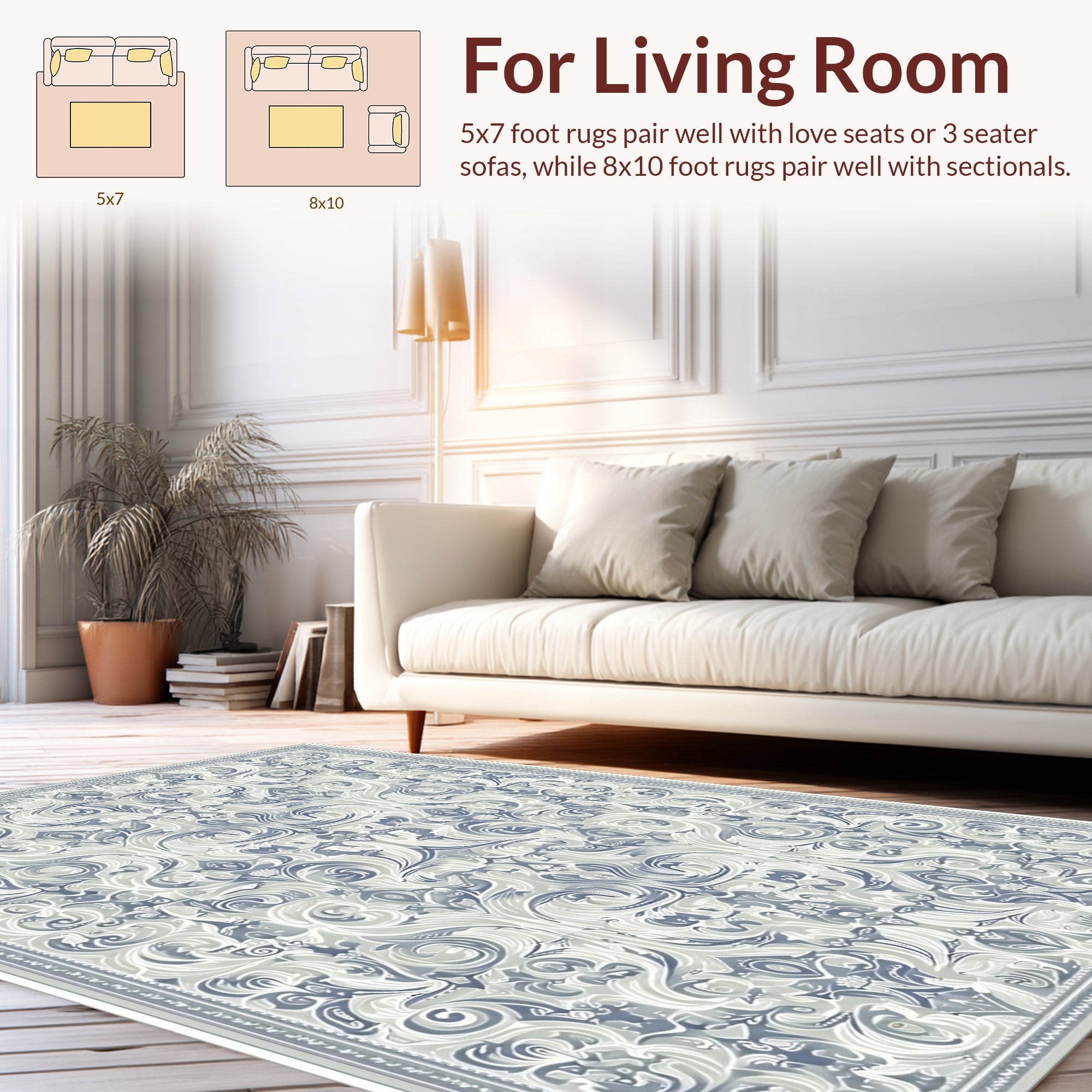 Ornate Floral Scrollwork Patterned Rug