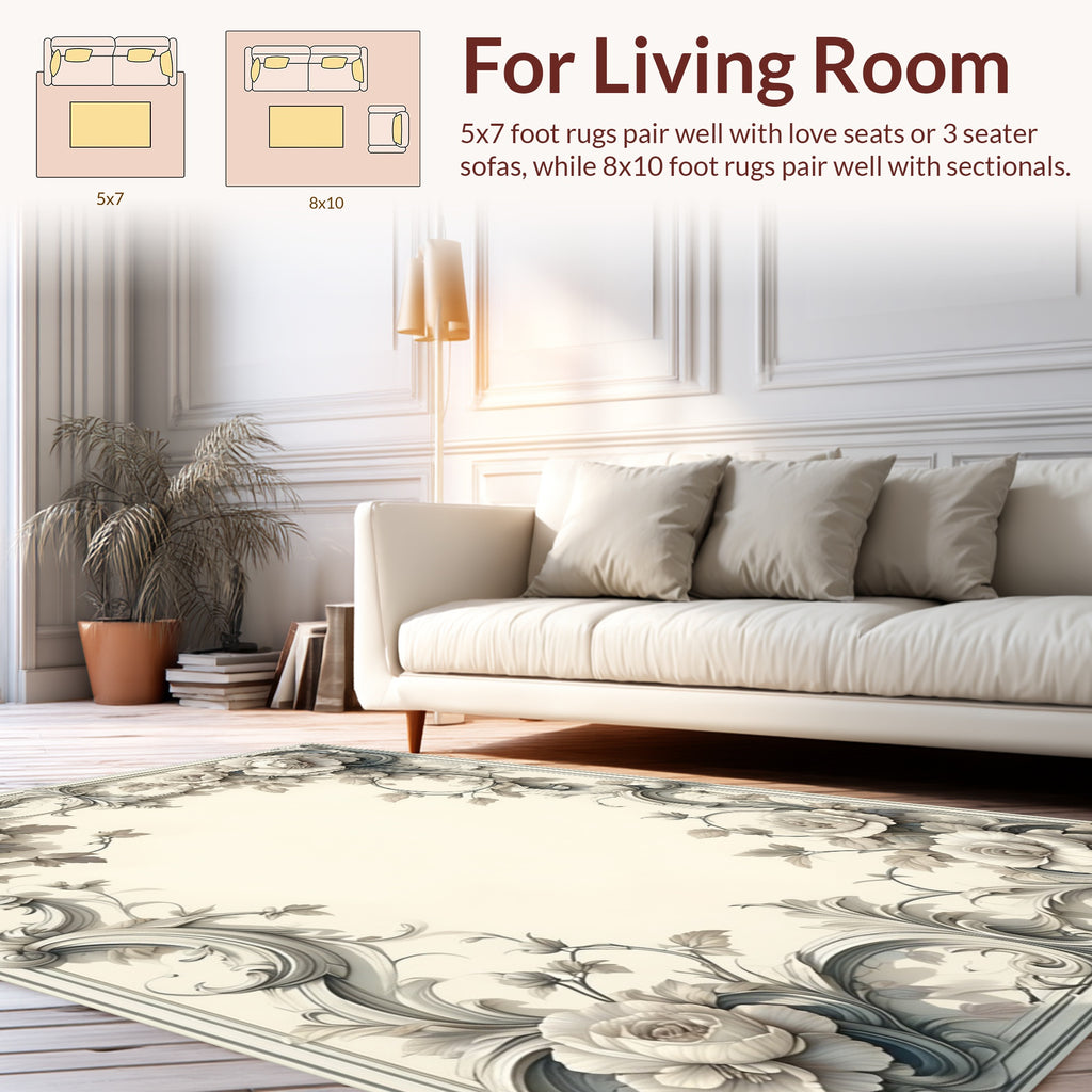 Elegant Floral Scrollwork Patterned Rug