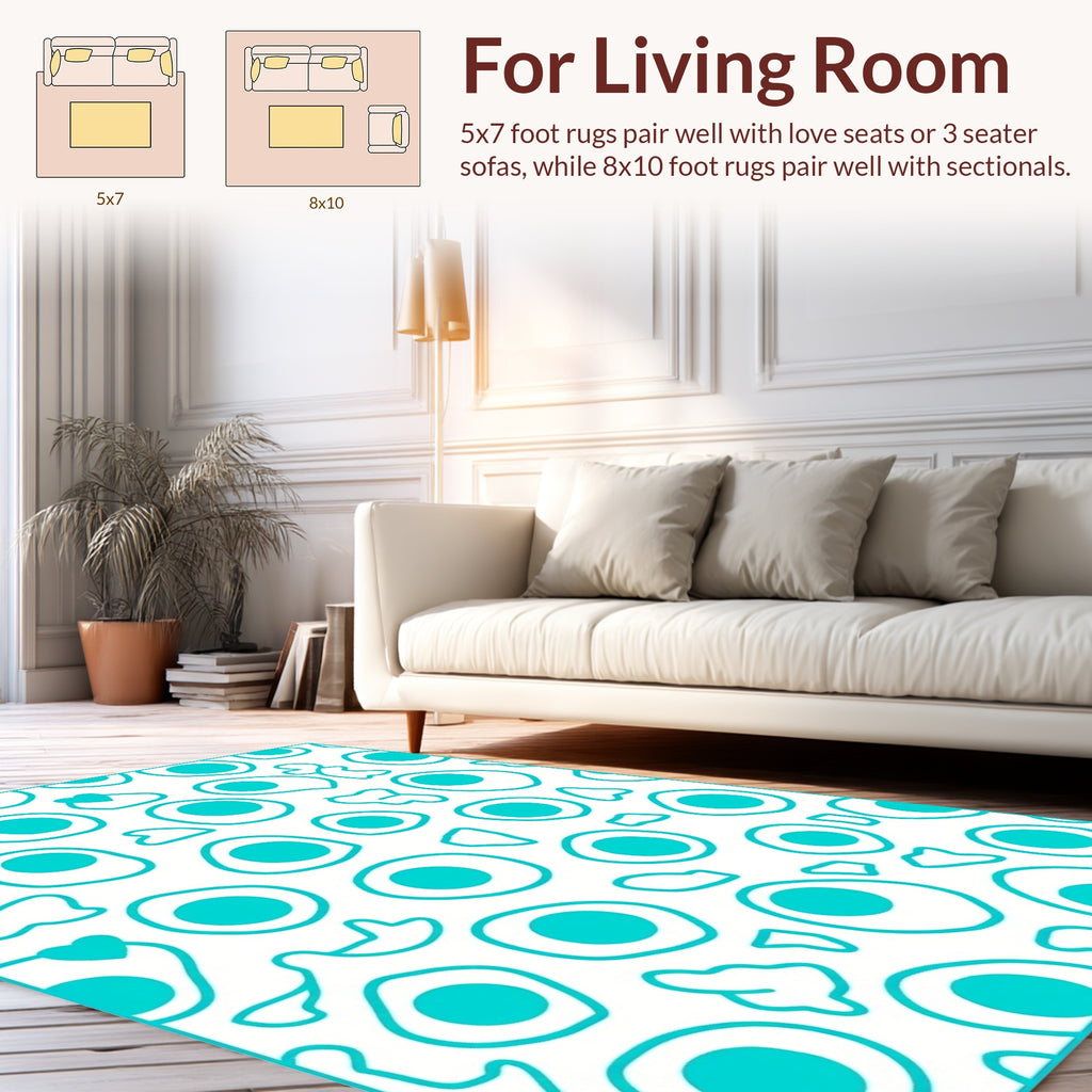 Teal Circle Heart Pattern Rug