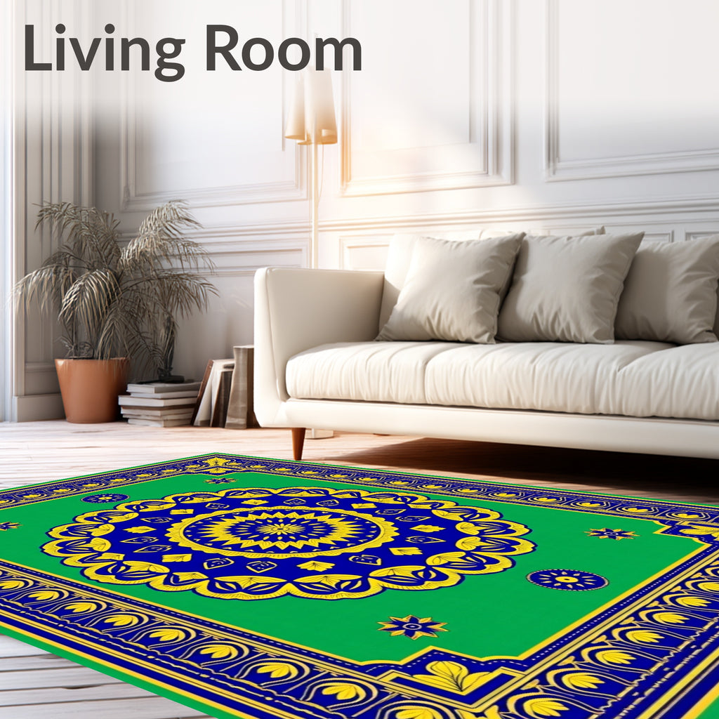 Bright Royal Blue Yellow Medallion Rug