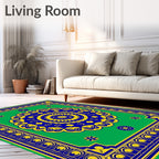 Bright Royal Blue Yellow Medallion Rug