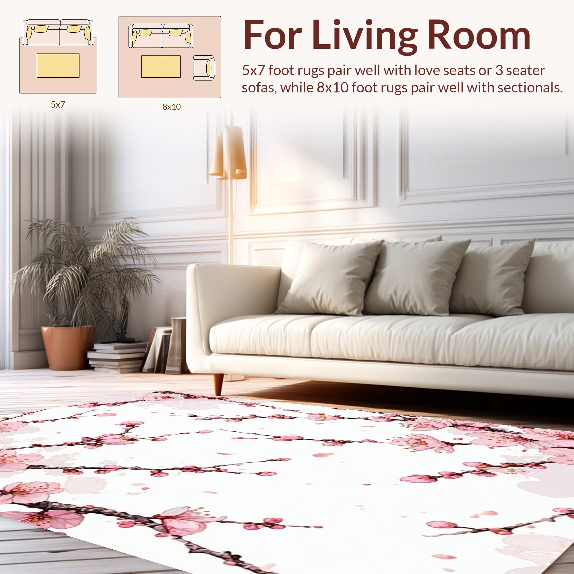 Pink Cherry Blossom Floral Pattern Rug