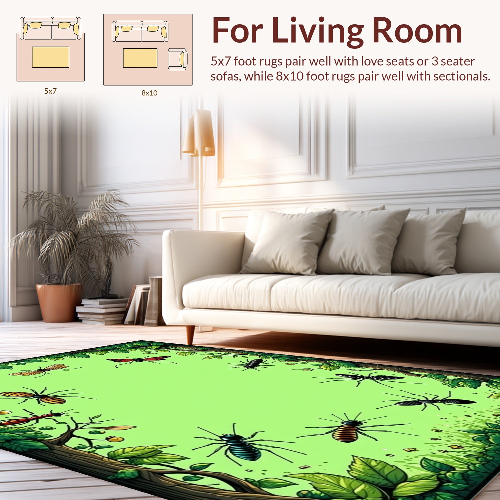 Whimsical Woodland Insects Graphic Rug
