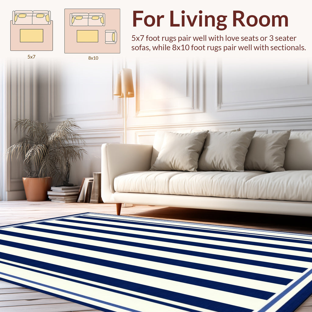 Classic Blue and White Stripe Pattern Rug