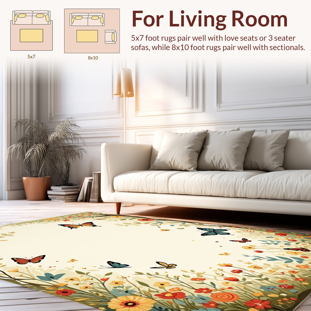 Whimsical Butterflies Floral Meadow Rug
