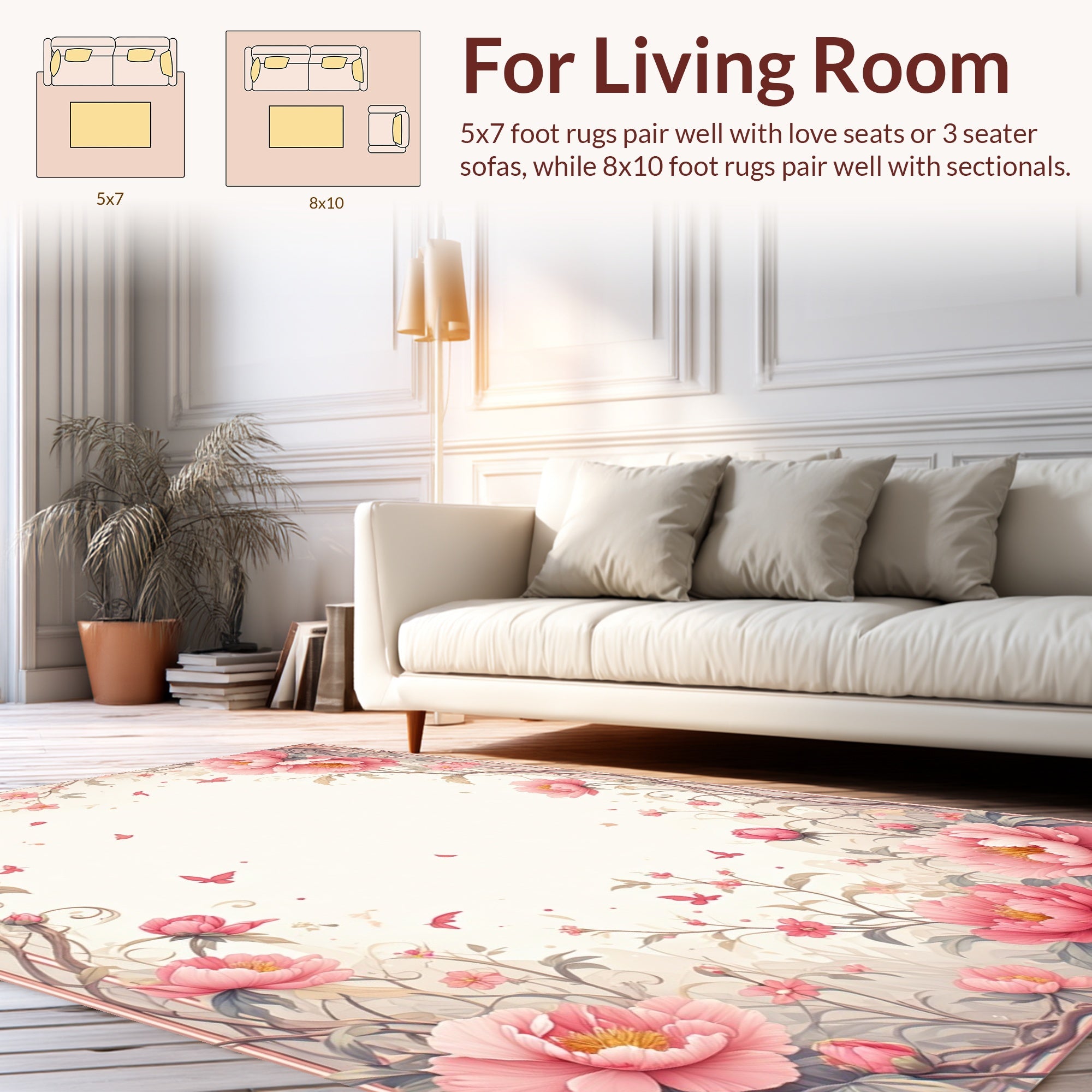 Whimsical Pink Floral Vine Pattern Rug
