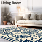 Navy Blue Floral Medallion Tapestry Rug