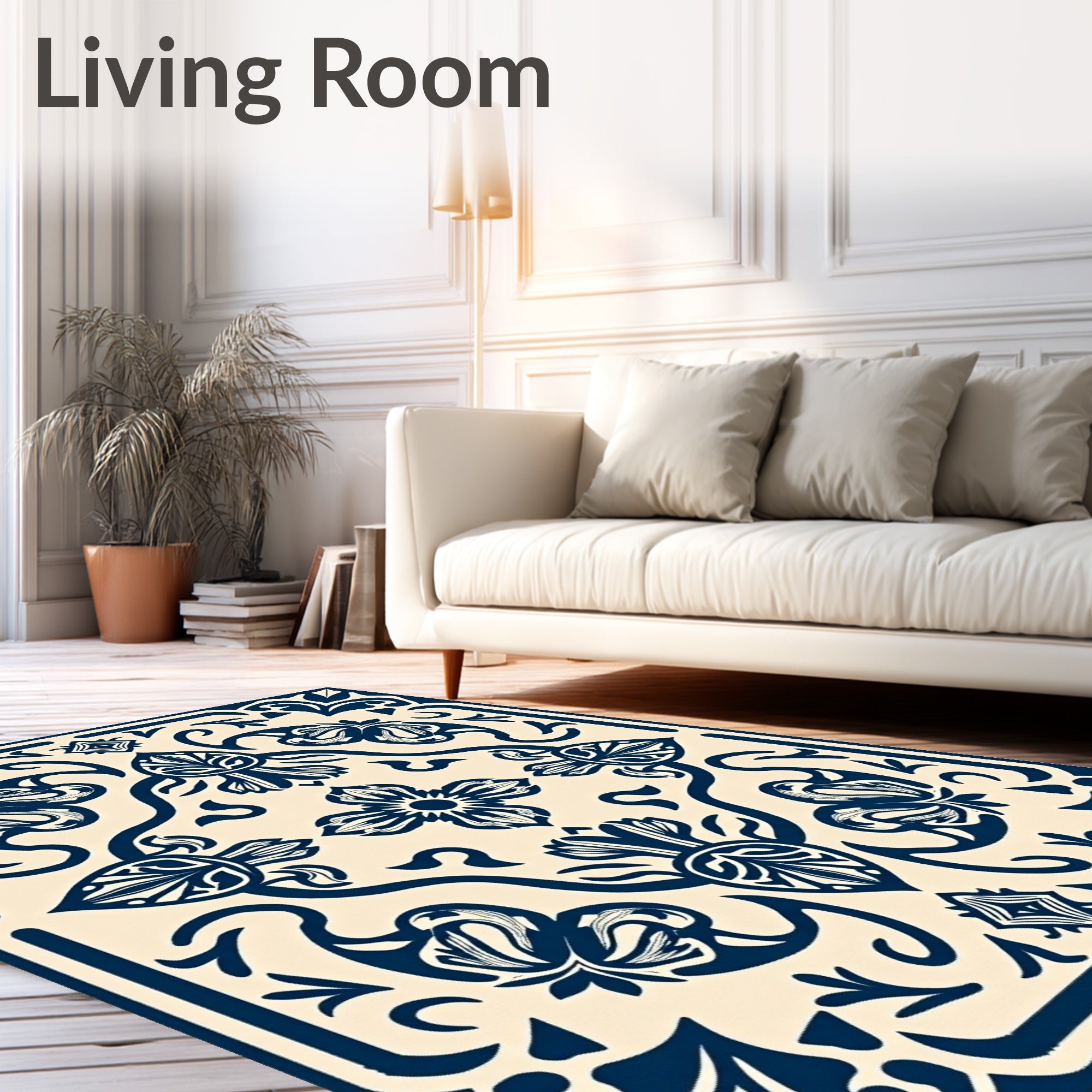 Navy Blue Floral Medallion Tapestry Rug