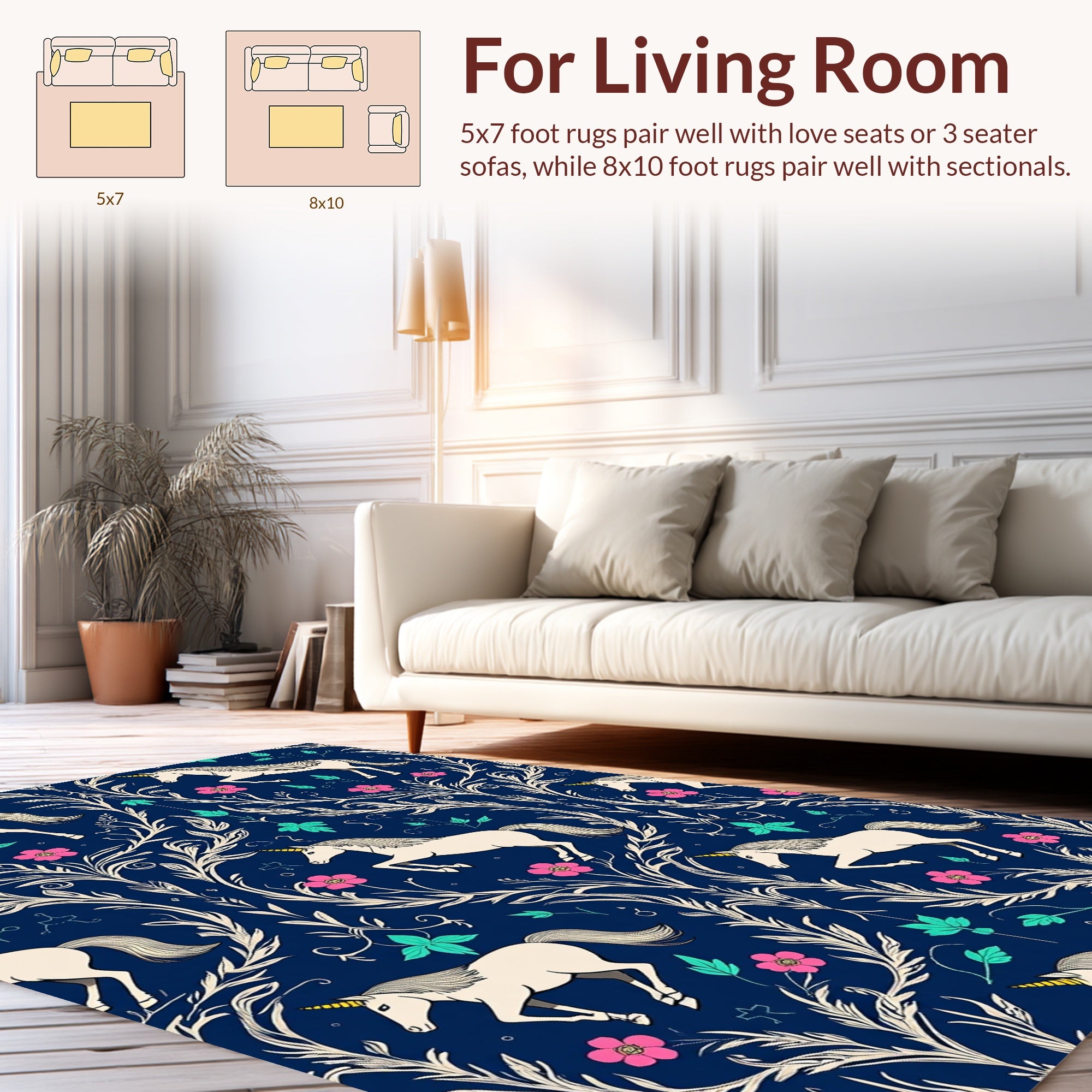 Grounded Unicorn Floral Navy Rug